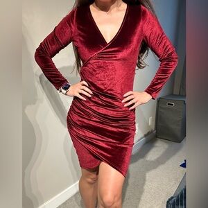 Elegant Velvet Wrap Dress in Burgundy